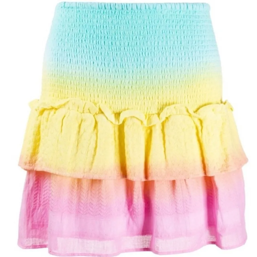 Cecilie Copenhagen Nola Tie Dye Smocked Tiered Cotton Summer Festival Mini Skirt Pink