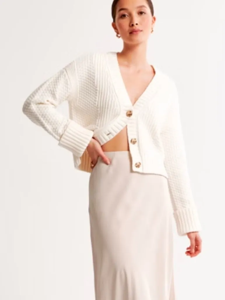 Abercrombie & Fitch Cameron Seed Stitch Cardigan-White -Size S-150-491-01255-178