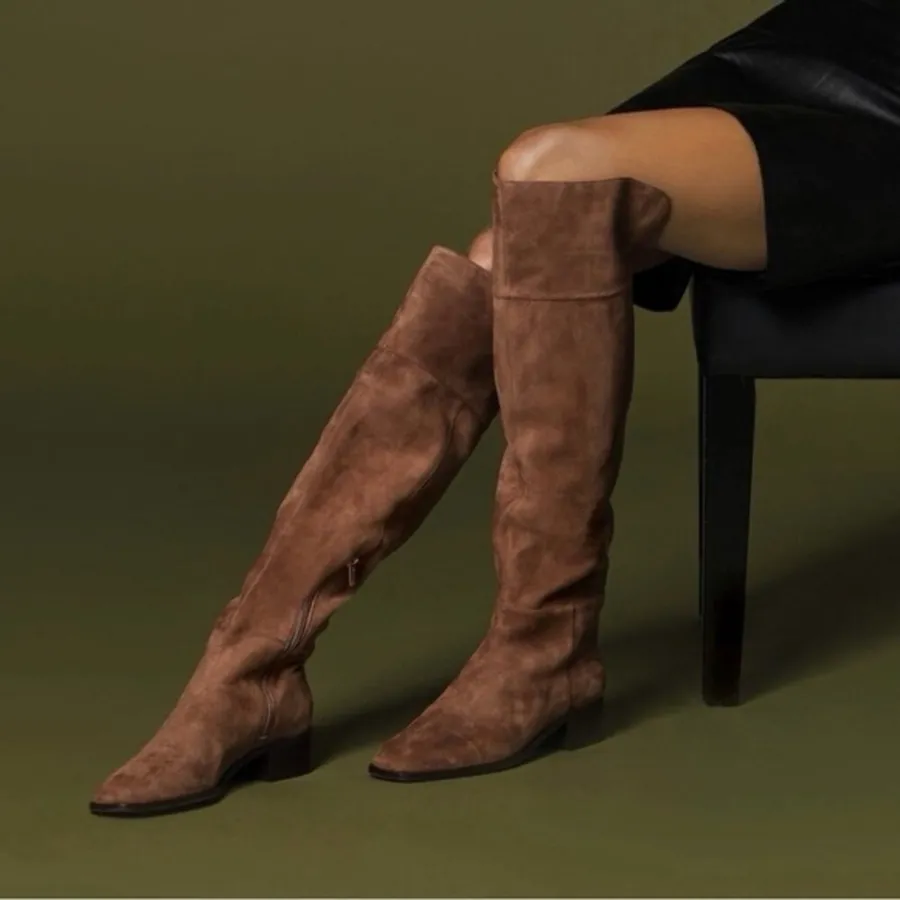 Antonio Melani Rilee Brown Suede Over The Knee Tall Dress Boots