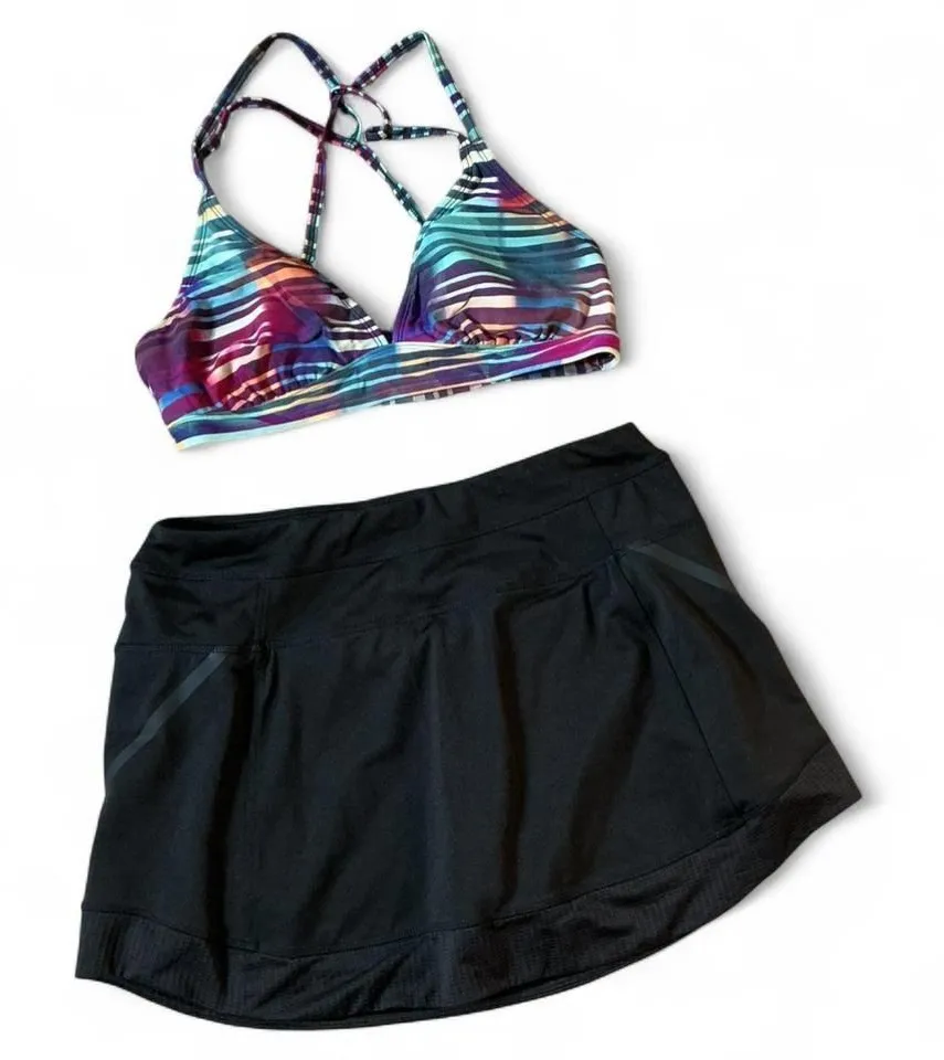 Athleta Womens M Black Skort and Bikini Top 2 Piece Set