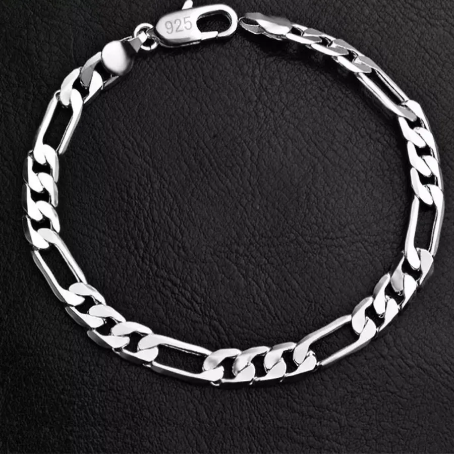 NEW Unisex Silver Figaro Chain Bracelet 925 Sterling Silver Bangle