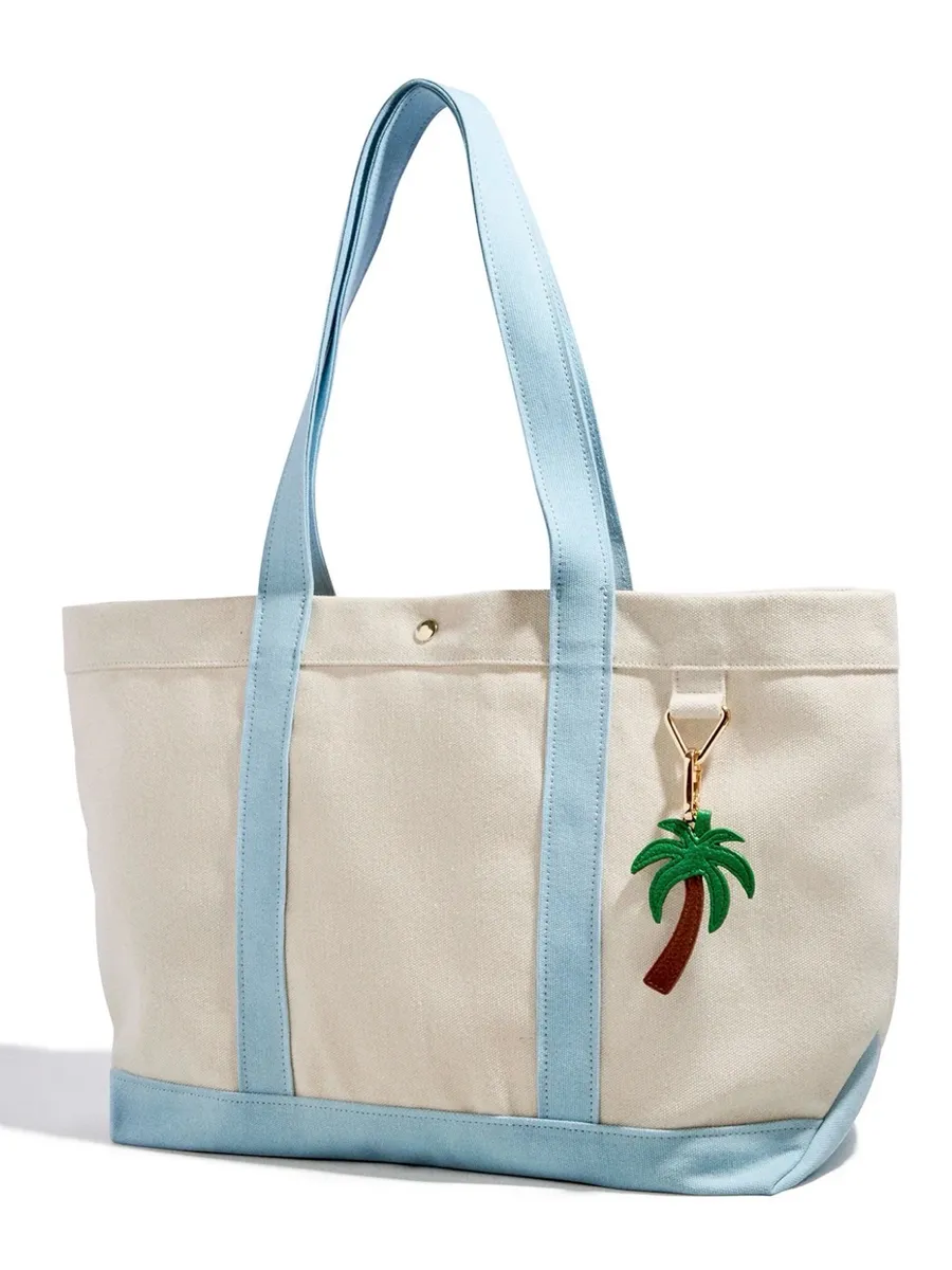 Baublebar Canvas Tote Bag with Light Blue Trim and Palm Charm