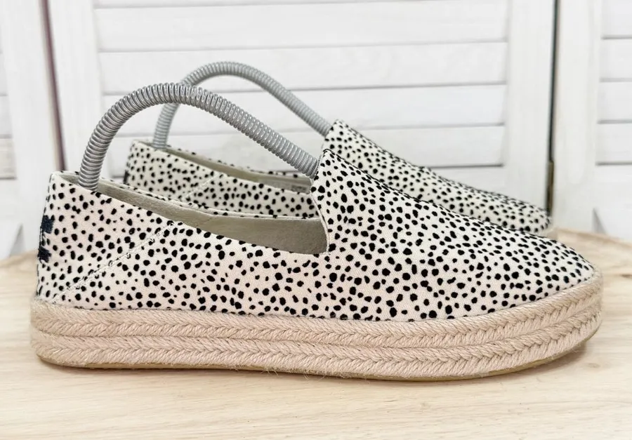 TOMS Carolina Slip On Rope Espadrille Sneakers Loafers Cheetah Ivory Black 8.5