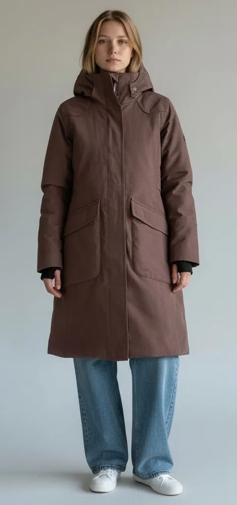 LOLE Women's Long Hooded Insulated Winter Coat - Taupe Brown