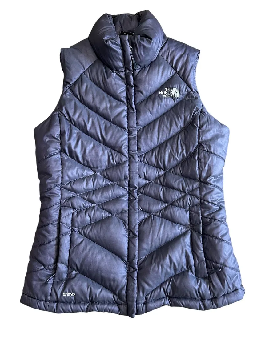 North Face 550 Puffer Vest Goose Down Metallic Purple Women's Small Nylon Zip