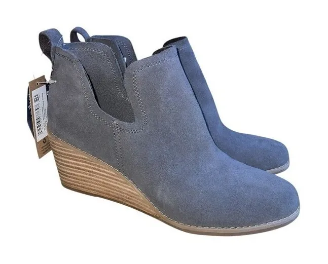 TOMS Kallie Suede Wedge Ankle Booties Size 8 Gray NWT Western Comfort