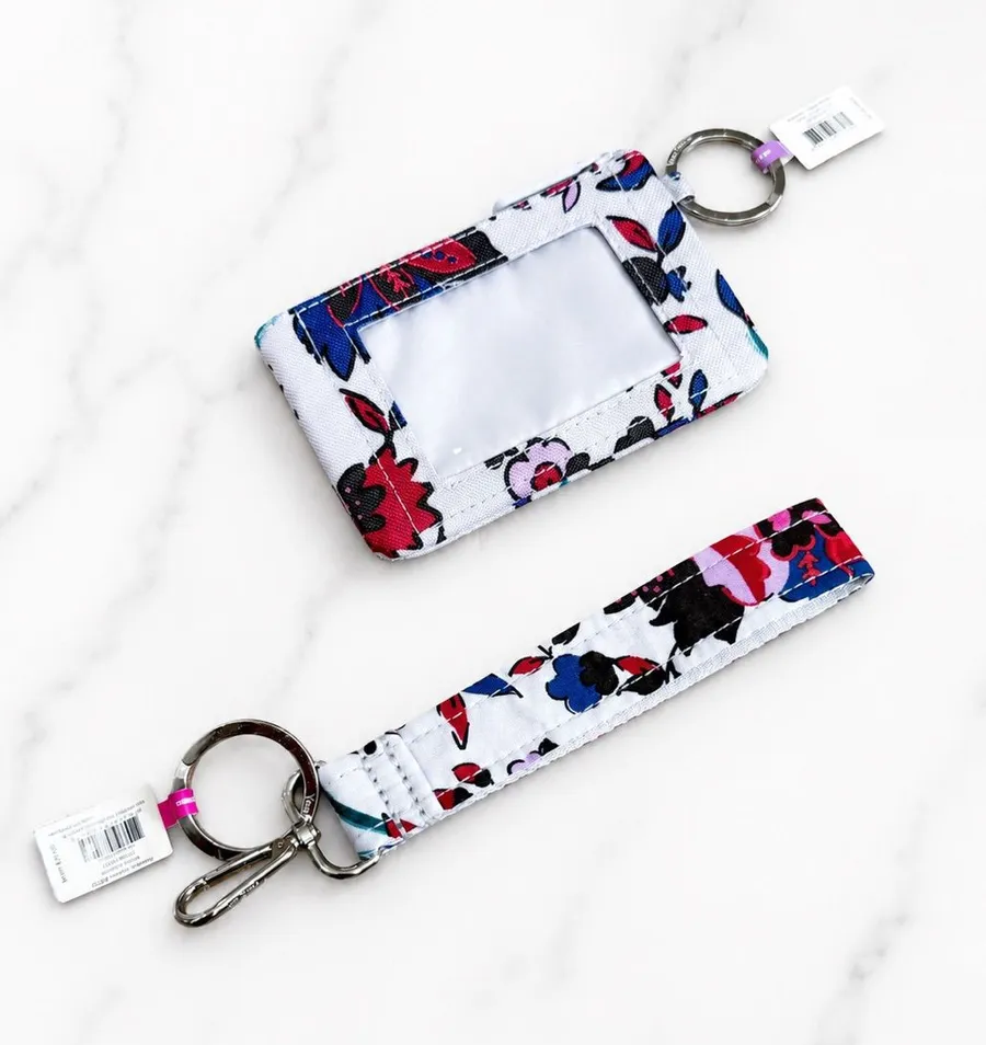 NWT Vera Bradley Vineyard Floral Lighten Up Zip ID Case & Wristlet Keychain Set