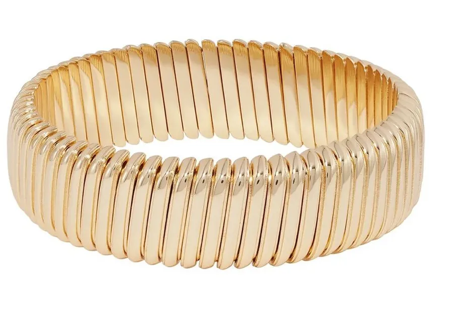 nwot Roxanne Assoulin Polished Gold Ribbed Stretch Bracelet