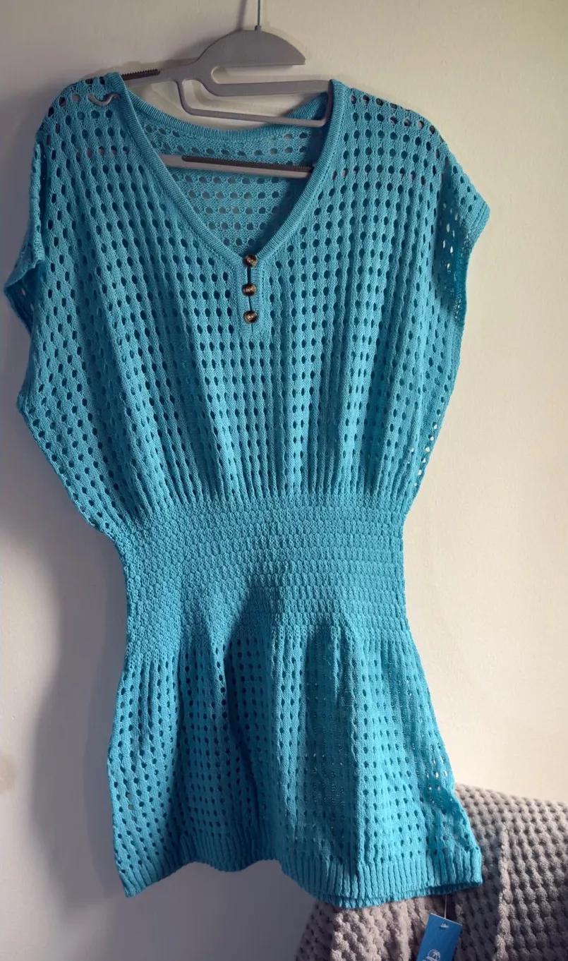 Cupshe Turquoise Blue Crochet Swim Coverup