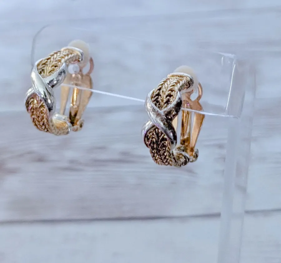Vintage Clip On Earrings Hoops with Kiss Design