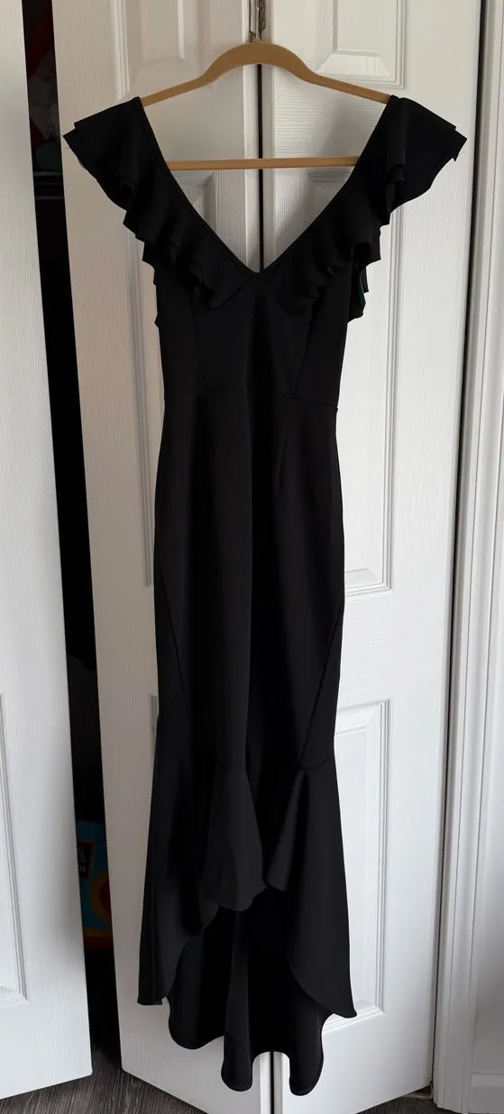 Hello Molly Black Ruffle High Low Midi Dress M US 6 NWT