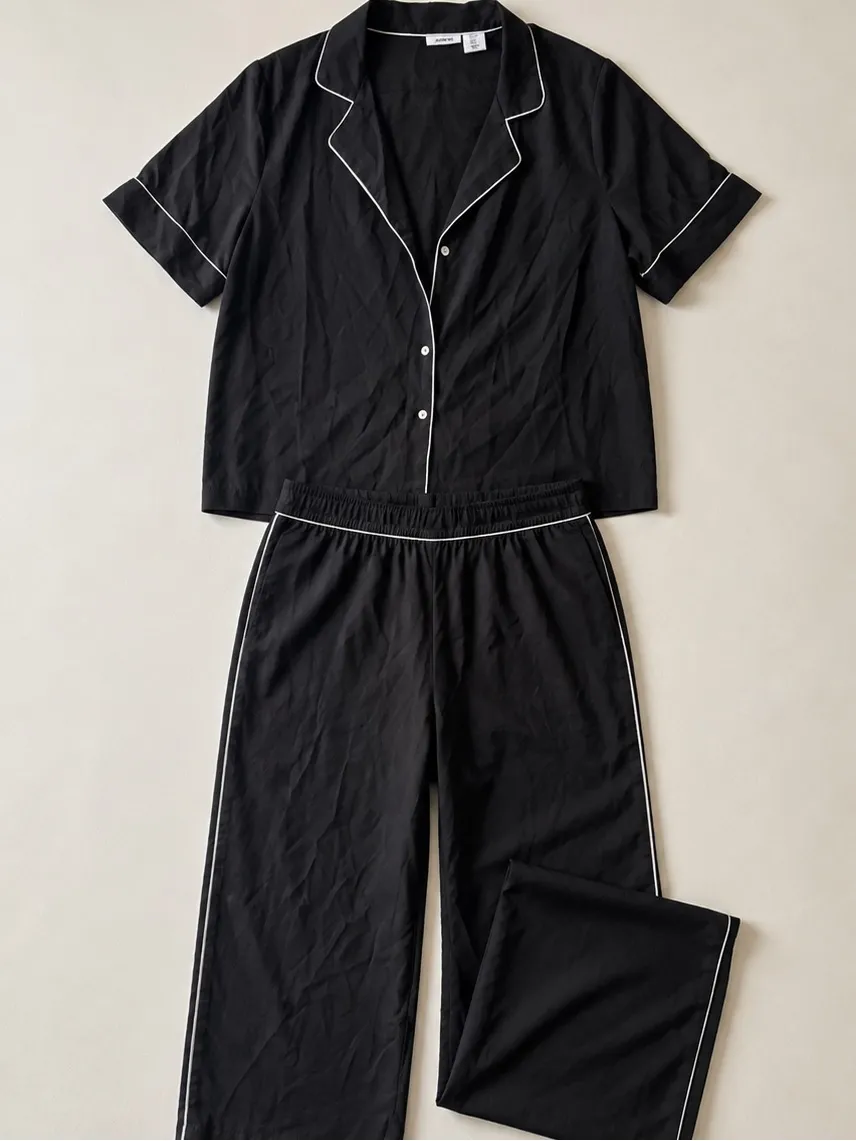 Jason Wu Black Pajama Set with White Piping – Size Medium