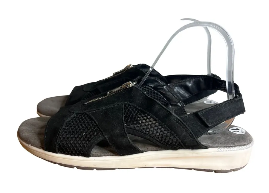 Walking Cradles Black Leather Mesh Slingback Sandals Womens Size 11 Comfort