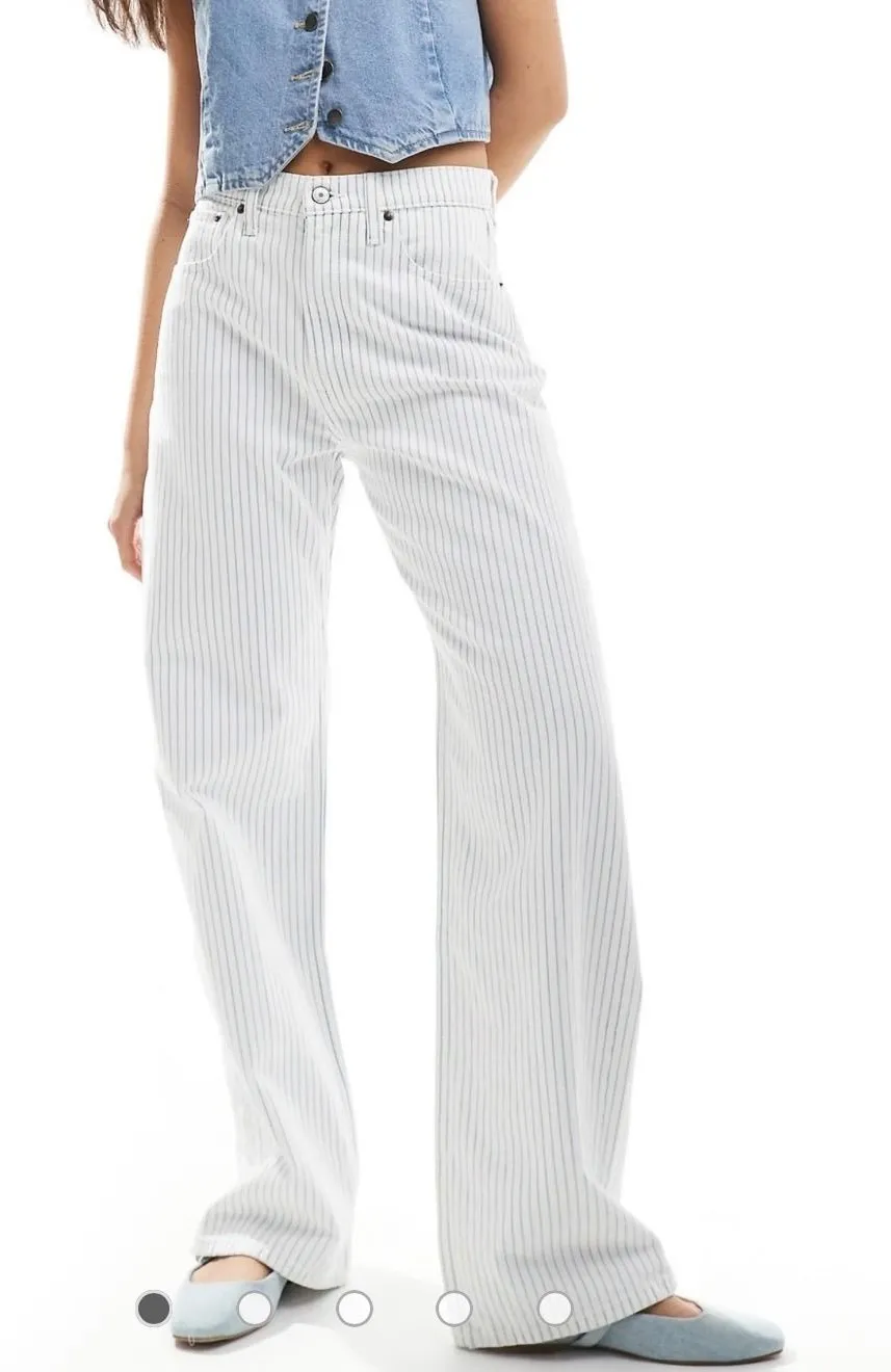 Abercrombie & Fitch Loose High Rise Jeans Women's 4 Curve Love White Blue Stripe