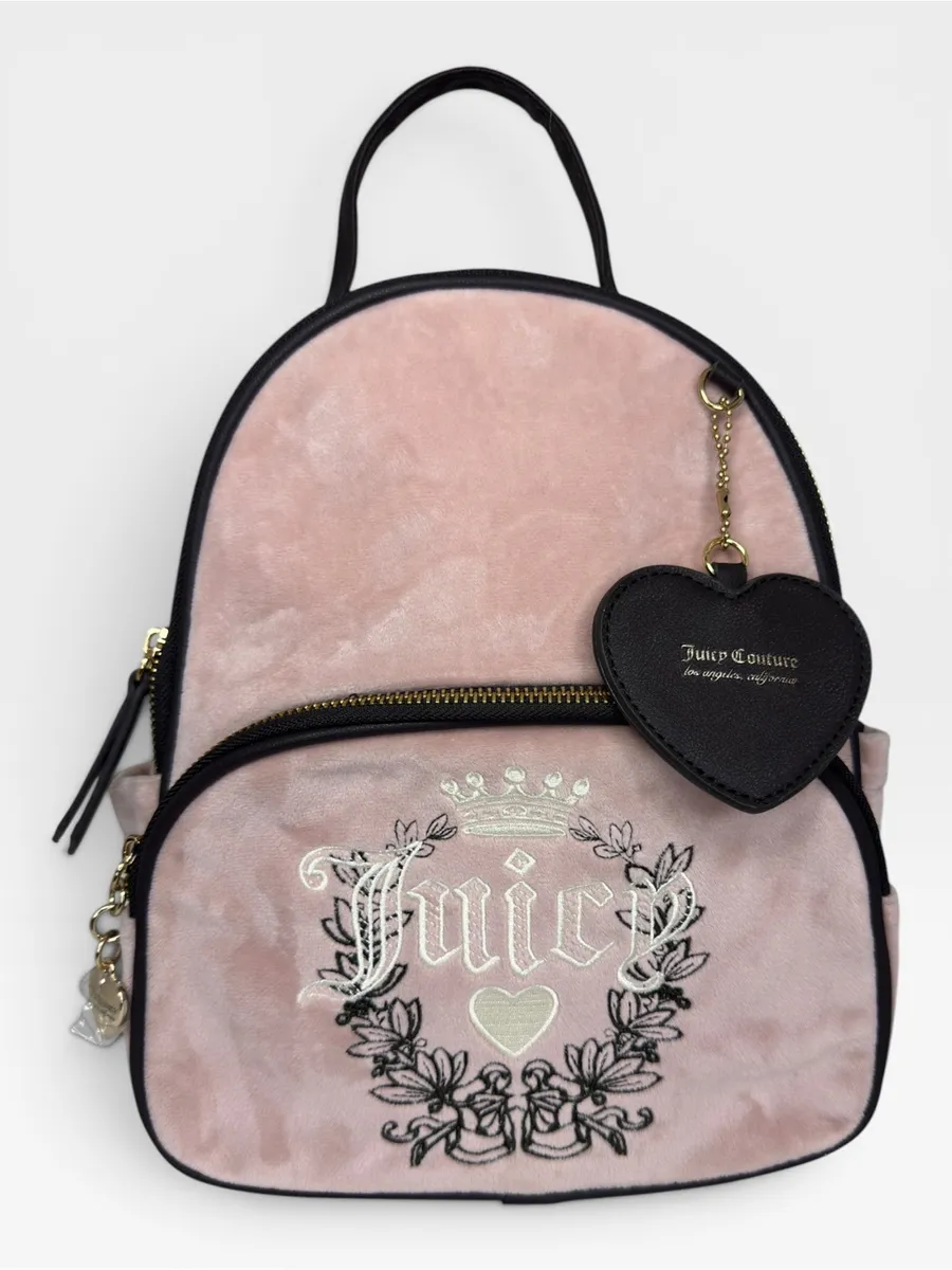 NEW Juicy Couture Heritage Velour Dusty Pink Velvet Mini Backpack Y2K
