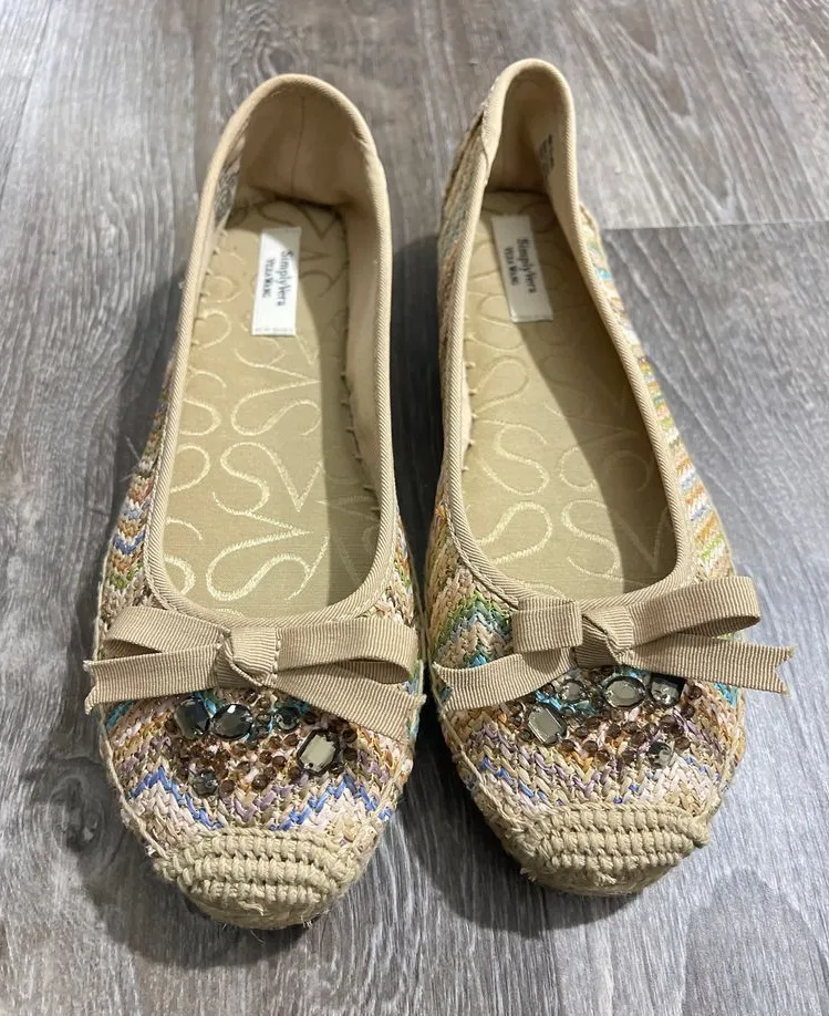 Simply Vera Wang Espadrille Flats with Sequin Detail and Bow Accent. S-181