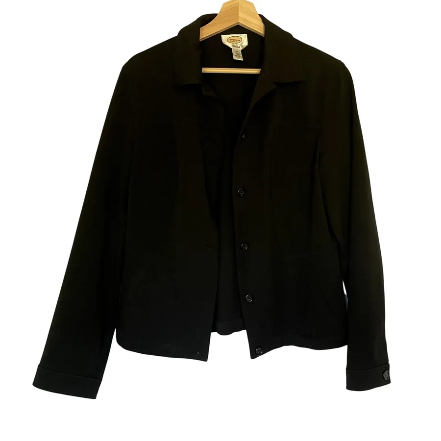 Talbots Stretch Button Front Blazer 10 Black Women Lycra Spandex