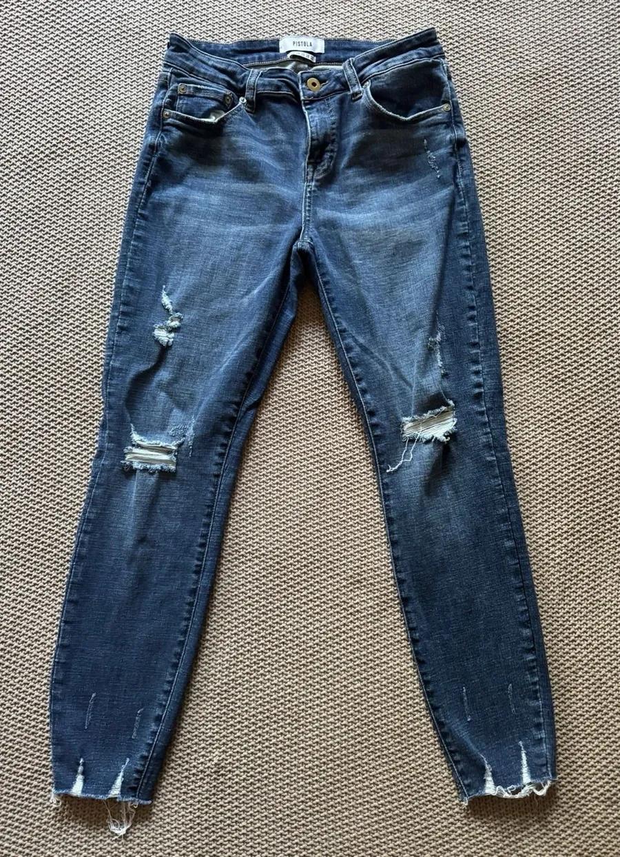 Pistola Women's Blue Denim Distressed Slim Stretch Ankle Jeans Size 28