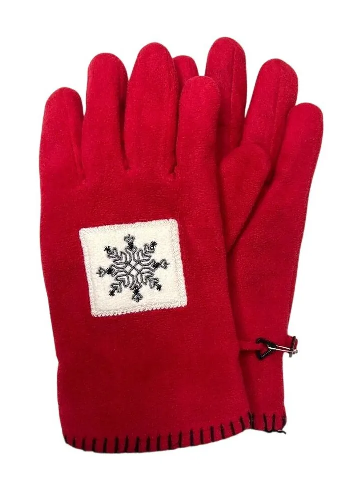 Casual Corner Women's Fleece Gloves LARGE Red Snowflake Blanket Stitch Vintage