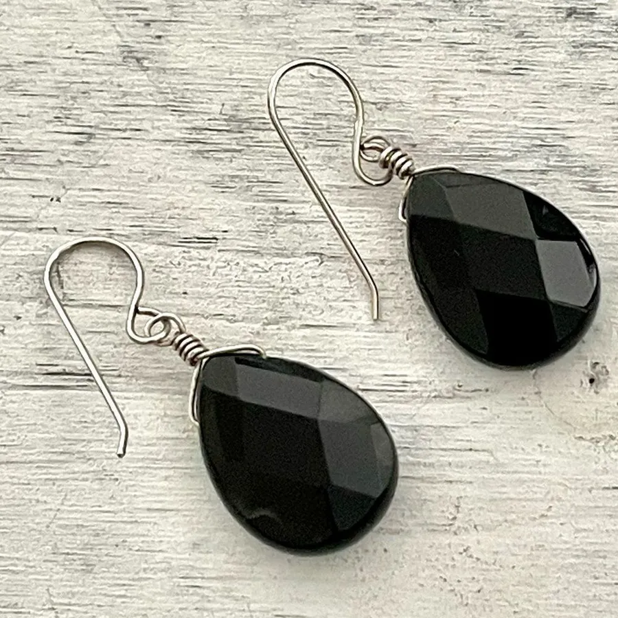 Black fishhook teardrop earrings