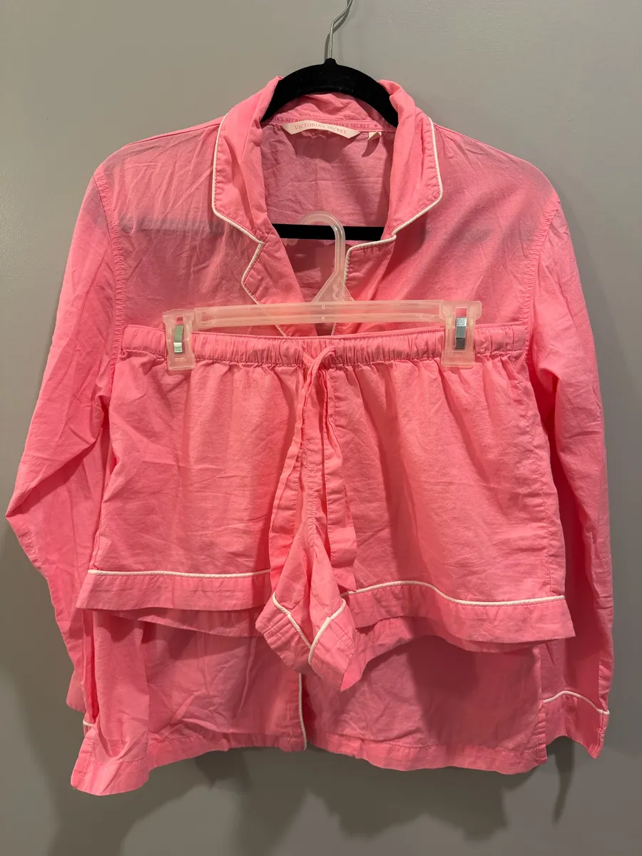 Victoria’s Secret Button-Down Collared Long Sleeve PJ Top and Shorts Set