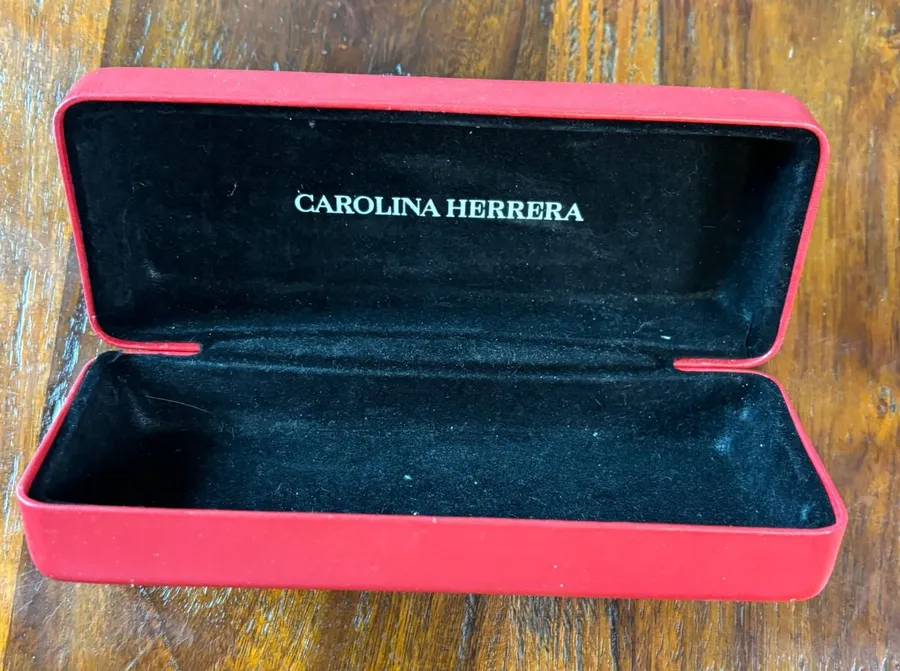 Carolina Herrera Red Hard Clamshell Eyeglass Case Black Velvet Lining Logo
