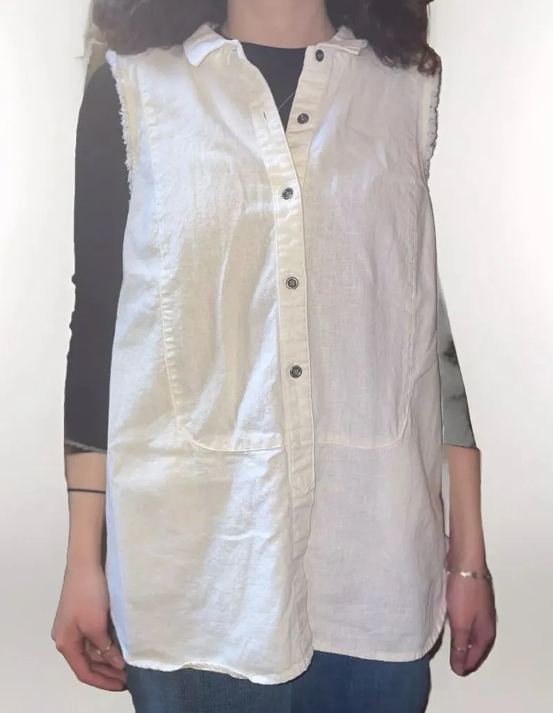 Free People Vest m button Down Fringe Boho Natural Top Linen tunic Lagenlook