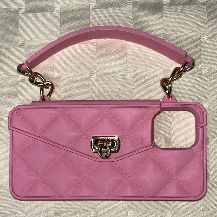 Pink Quilted iPhone 12 Case with Handle