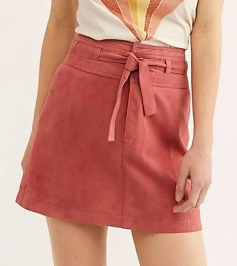 Free People Living for Love Goat Leather Mini Skirt –Pink / Dusty Rose – Size 10