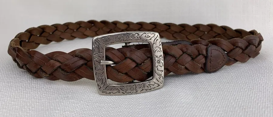 Women's Small County Seat Braided Brown Leather Belt