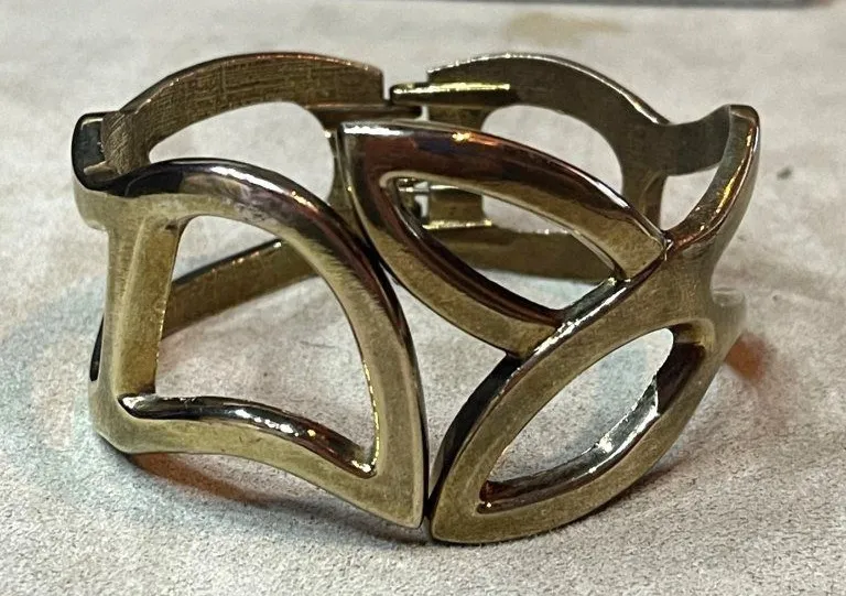 Vintage Y2K Express Open Geometric Cutwork Hinged Statement Cuff Bracelet Brushe