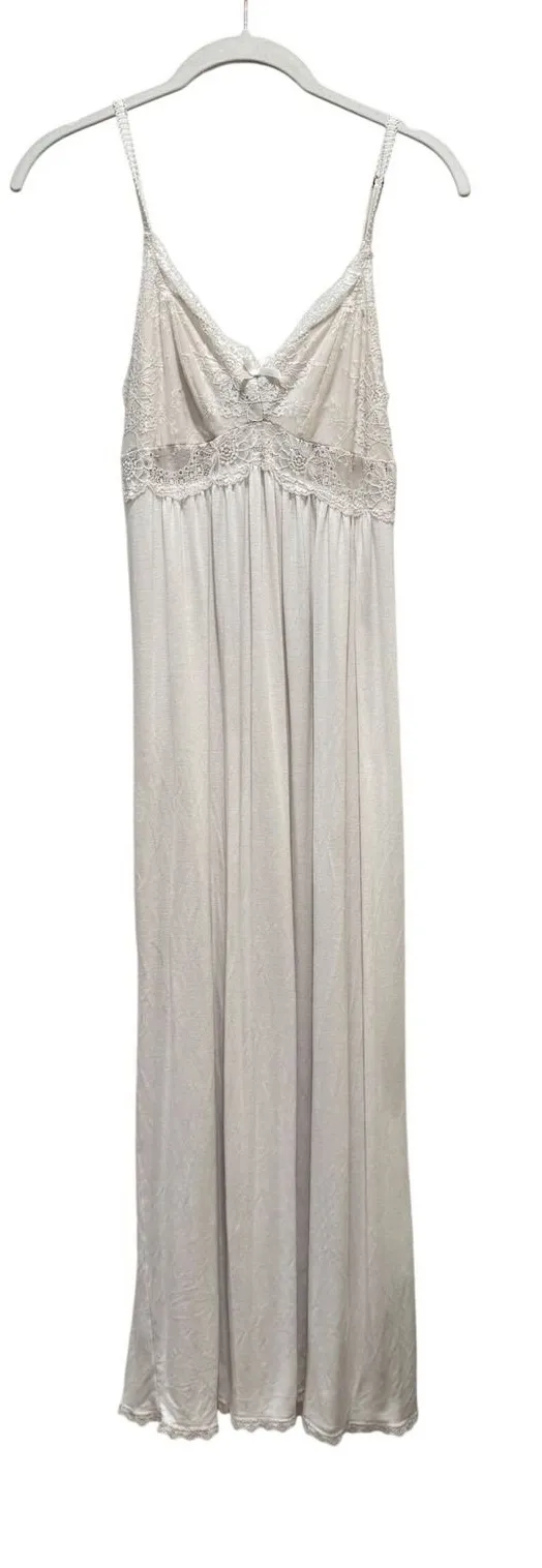 INC International Concepts long Nightgown Womens S Cream Lace Maxi Chemise Soft