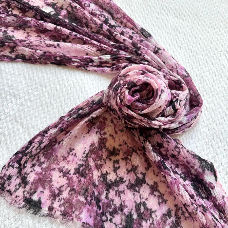 NWOT Ann Taylor 100% Wool Scarf Wrap Shawl 78"x25" Purple Abstract Luxury Money