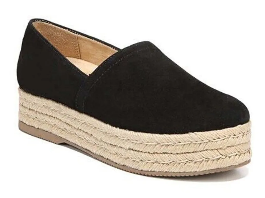 NATURALIZER Size 8.5 Shoes Thea 3 Black Suede Espadrille Platform Slip On Casual