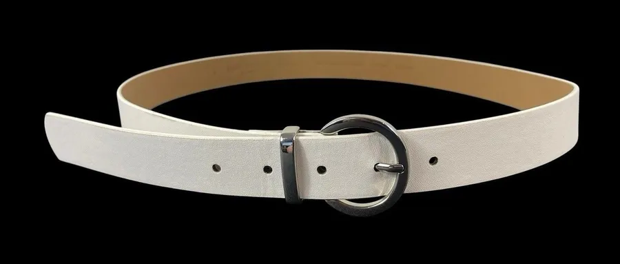 Ann Taylor Factory White Faux Leather Belt Silver Tone O Ring Buckle Size L
