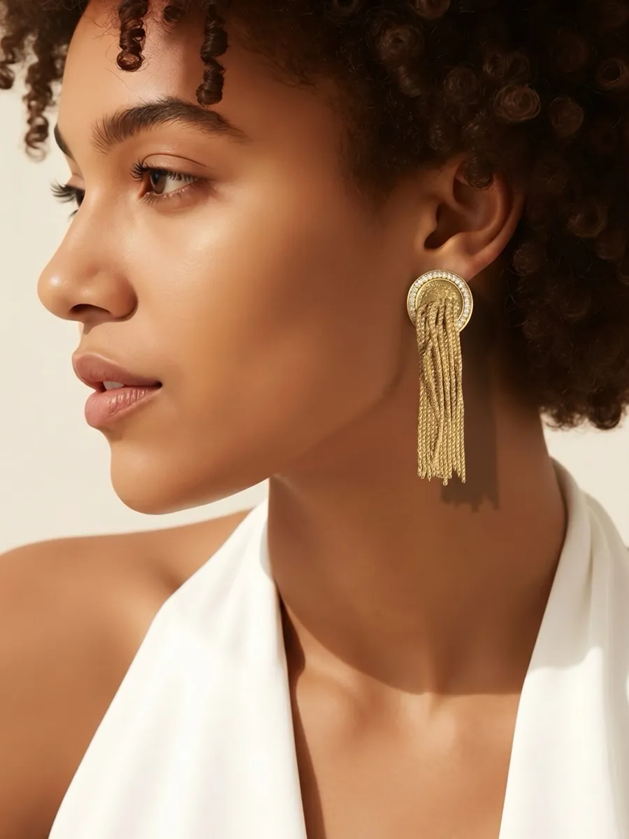 Gold Fringe Statement Earrings