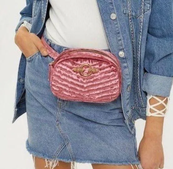 TOPSHOP Pink Queenie Quilted Velvet Bumbag Fanny Pack Belt Bag