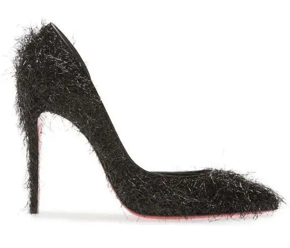 Christian Louboutin Iriza 100 Half d'Orsay Pointed Toe Heel Pumps Black 37 NEW