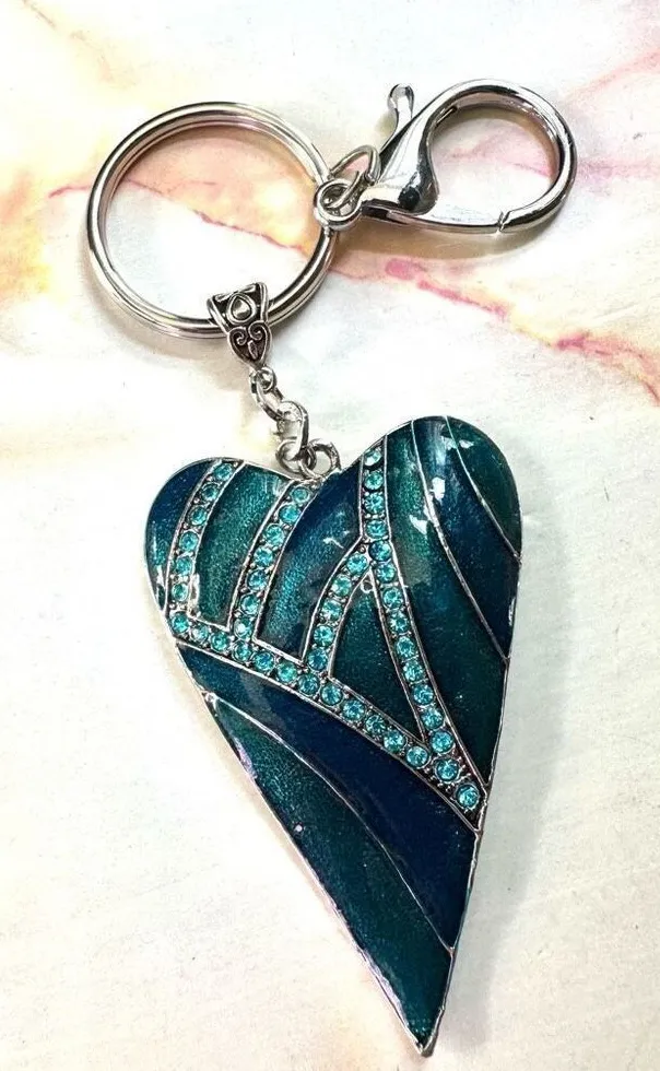 Blue green heart keychain