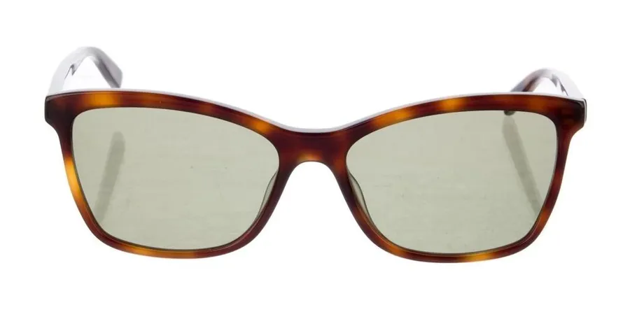 Saint Laurent YSL Logo Tortoise Shell Havana Green Cat Eye Square Sunglasses