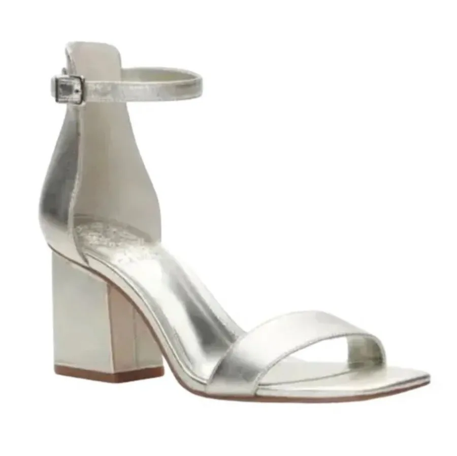 Vince Camuto Margry Ankle Strap Block Heel Sandal Silver Size 9