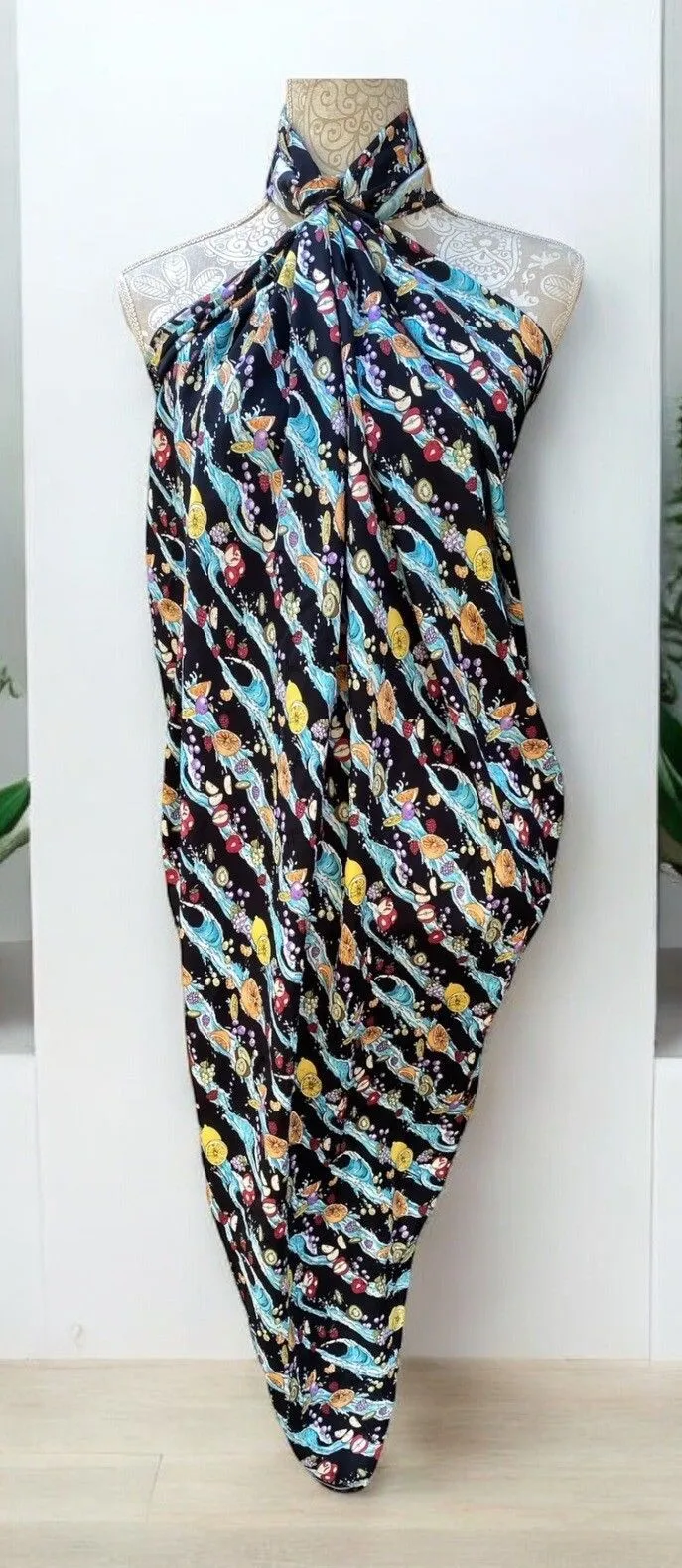 1998 Nicole Miller 100% Silk Scarf 43" Fruit Water Splash Print Vintage Rare