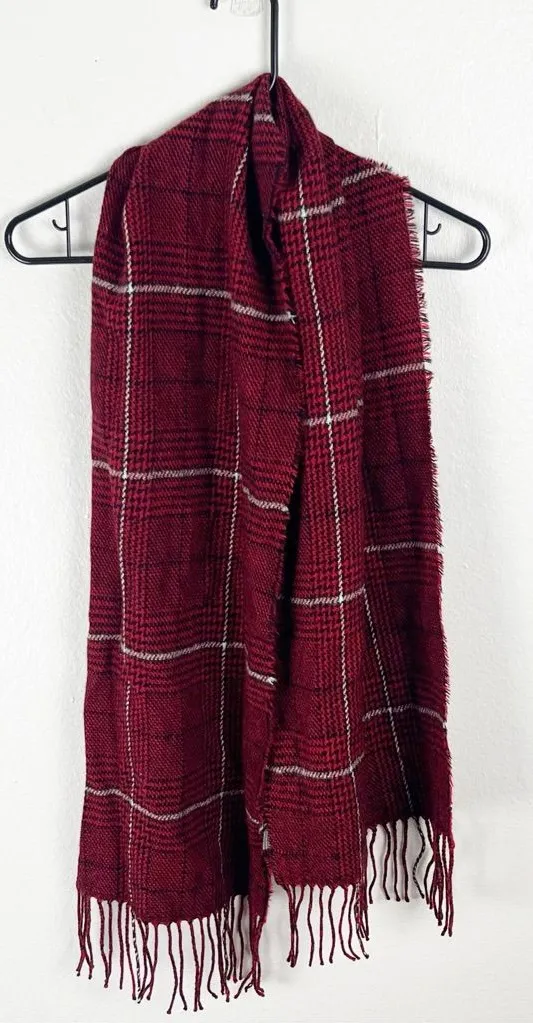 Unbranded 100% Acrylic Red Plaid Fringe Trim Scarf Rustic Cabin Fall Winter Cozy