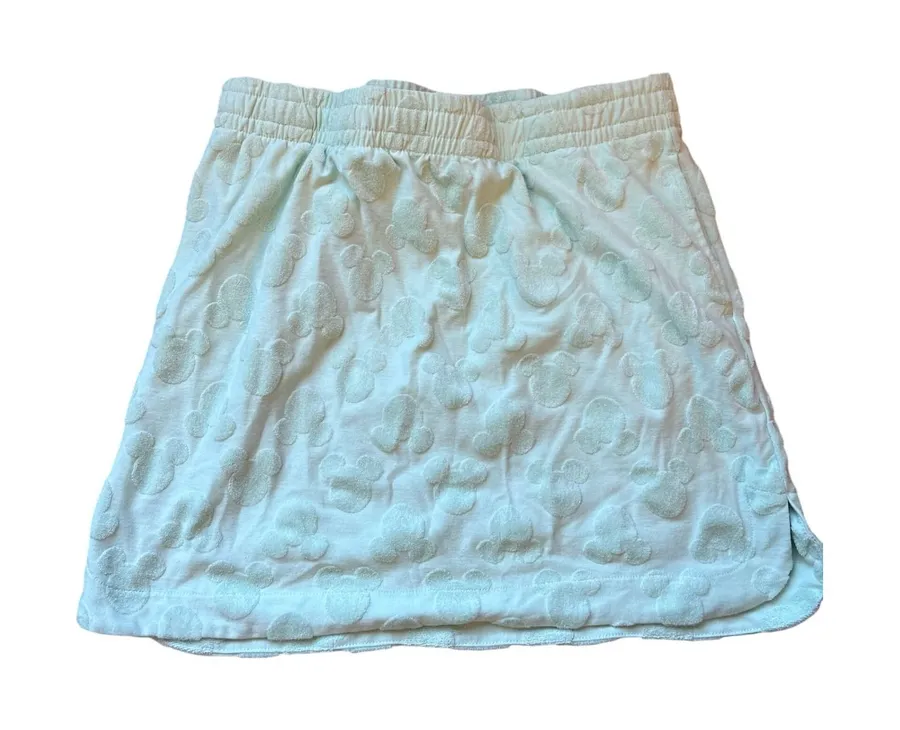 Disney Mickey Mouse Mint Green Terry Cloth Mini Skirt Elastic Waist Pockets M