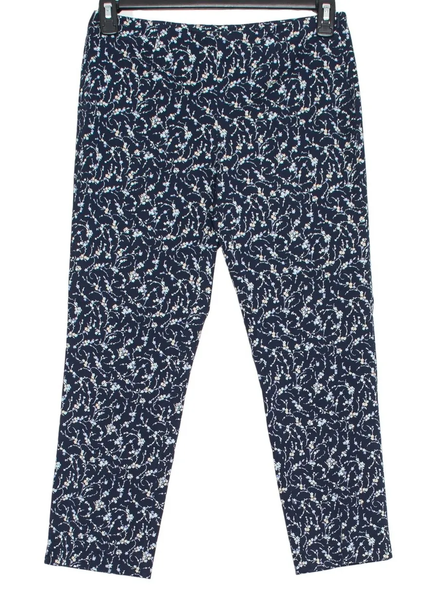 J Jill Pants Cropped Dark Floral Cottage Boho Smart Casual Navy Blue Size 4P
