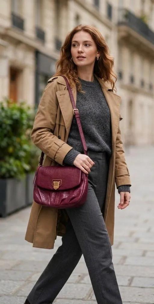 Aimee Kestenberg Genuine Leather Shoulder Bag Red One Size Preppy Classic Cute