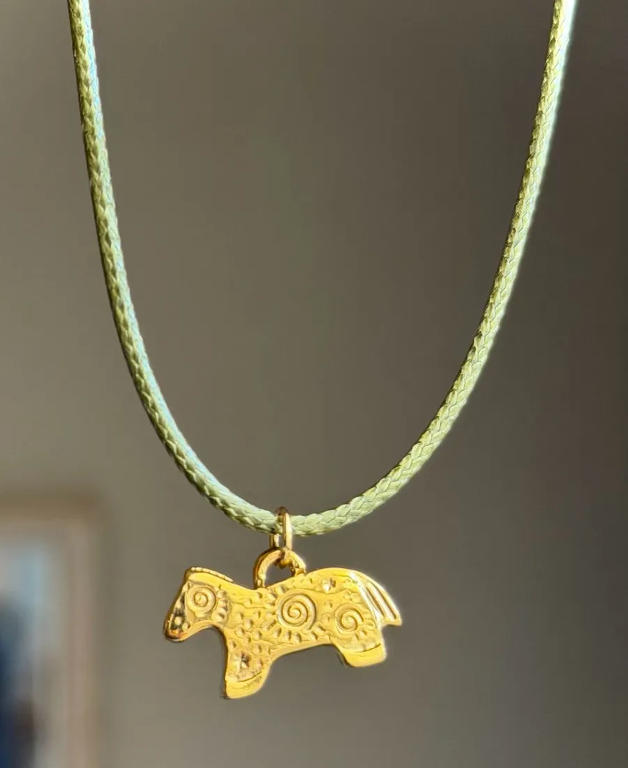 Handmade gold tone stainless steel horse pony necklace💚🎠