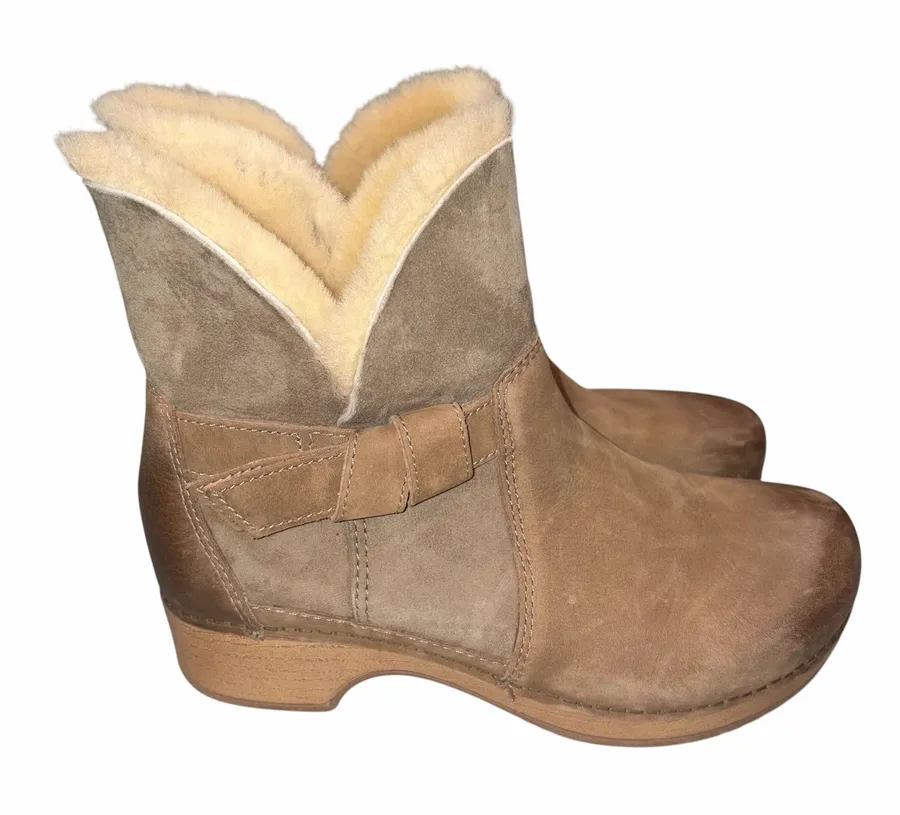 Dansko Nubuck Leather Water Resistant Shearling Lined Bessie Clogs Booties Shoes 38