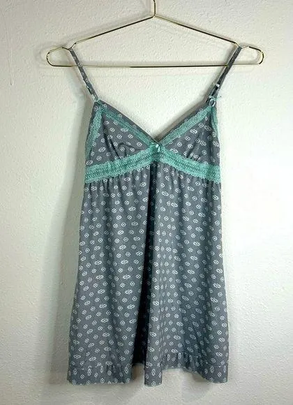 XOXO Gray Lace Trim Babydoll Nightie Sleep Dress Small Adjustable Straps Cute