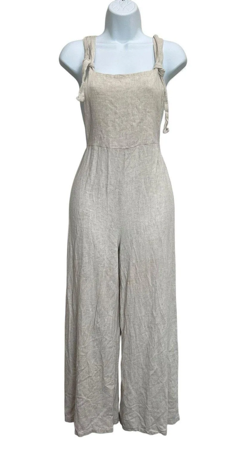 Audrey 3+1 S Small Jumpsuit Bibbed Overall Linen Cropped Sleeveless Boho Coastal